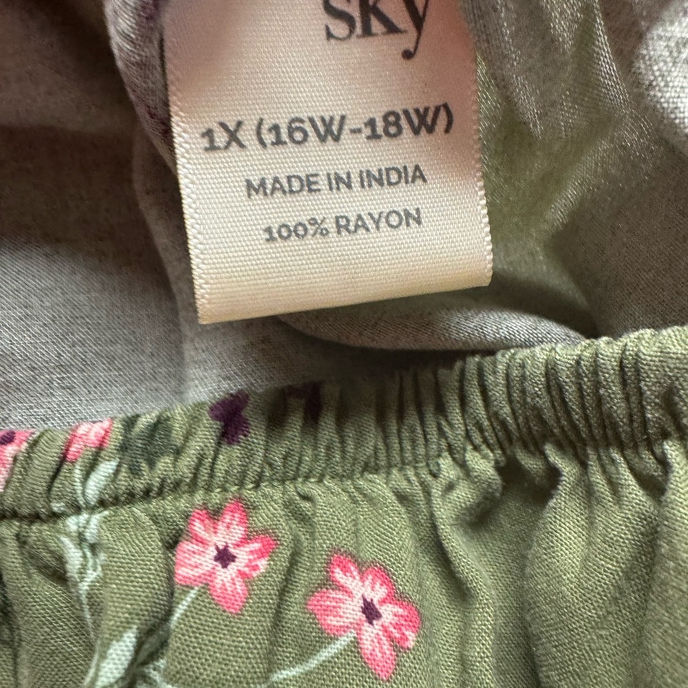 Terra & Sky Olive Green Floral Ruffle Blouse - Picture 2 of 5